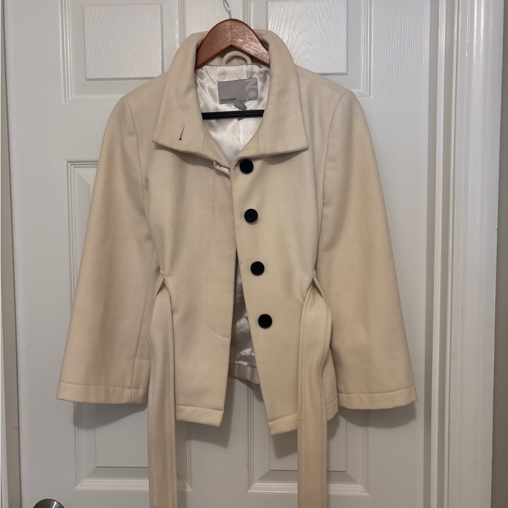 Old Navy Cream Trench Coat with Black Buttons